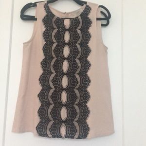 Loft Blush with Black Lace Detail Blouse
